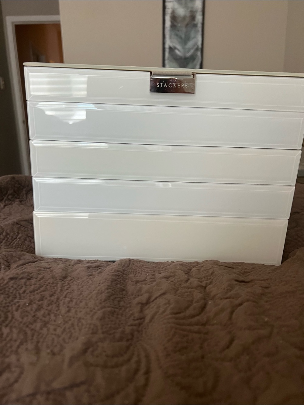 STACKERS White Glass Lid Stackable Jewelry Box Organizer Multi Tray Set